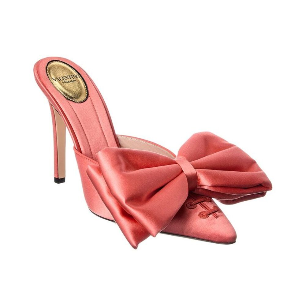 Valentino Yolande Bow 105 Satin Mule, Orange